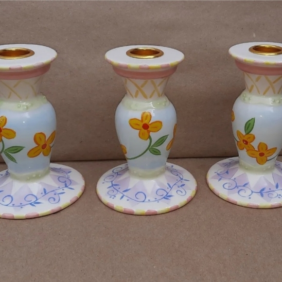 3 Vintage Avon Floral Candle Holders - Picture 2 of 6